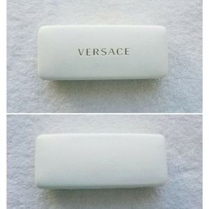 VERSACE LOGO TEXTURED LEATHER DESIGNER FASHION EYEGLASS CLAMSHELL HARD CASE